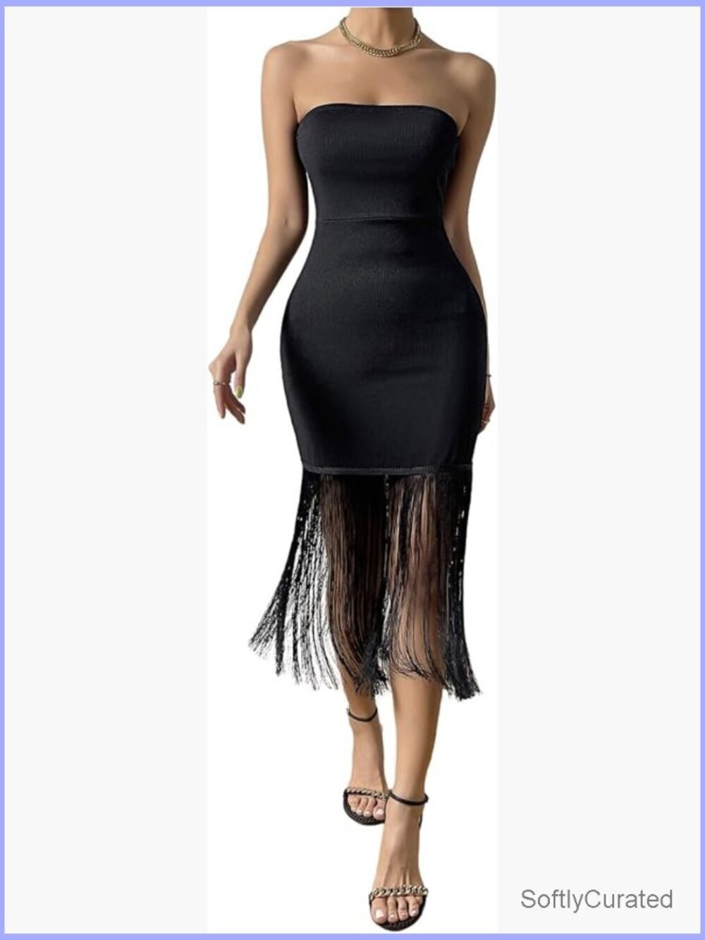 Fringe Tube Dress Bodycon Midi Cocktail Party Sleeveless